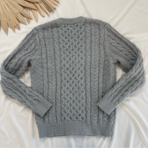 Vintage L.L. Bean Grey Chunky Fisherman Cable Knit Oversized Preppy Crew Sweater - Picture 7 of 8